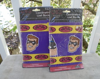 Cenefas de papel tapiz vintage de Batman y Robin de 1997, 2 paquetes de 5 yardas cada uno.