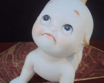 Vintage Kewpie Baby Figure Bisque Lefton Pouting Blue Wings Figurine