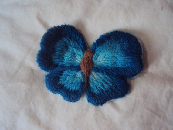 vintage 70s Blue and Brown Butterfly Figural Sew On Patch