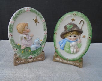Vintage Porcelain Jasco Taiwan Precious Moments Cameos Figurines Wish Upon A Star The Good Sheperd 1978