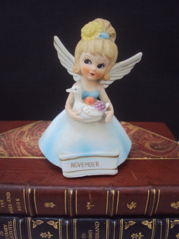 Vintage November Birthday Angel Blonde Goose Girl Figure Numbered