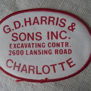Vintage 80s  G.D. Harris & Sons Inc. Excavating Contractors  Company  Uniform Iron On Sew On  Patch