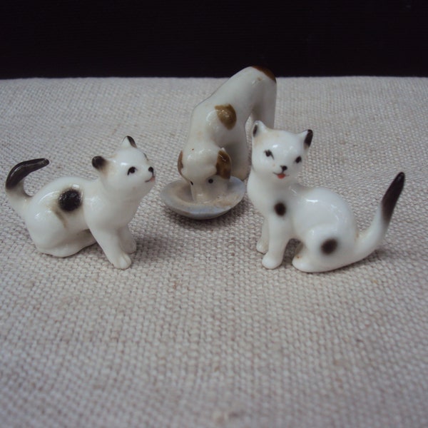 Adorable Vintage Cats and Dog Bone China Miniature Set 2 White and Black Cats and Brown and White Dog /Dog and Cat Lovers Gift