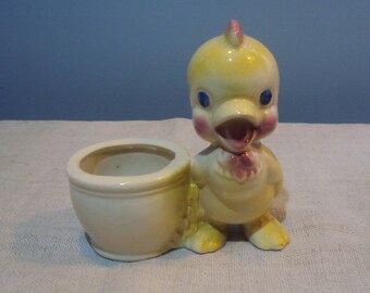 Vintage Rempel Diamond Enterprises Pottery Baby Chick Planter Mid Century Spring Planter Nursery Deecor