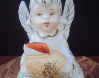 Vintage November Birthday White Hair Angel Girl With Football  Made in Japan November Birthday Figure Numbered M6589