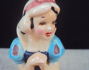 AS IS Vintage Snow White Ceramic Porcelain Figurine Walt Disney Poductions 60s Keepsake Collectible Made in Japan Cold Paint Loss