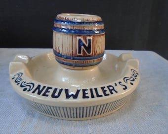Vintage Neuweiler's Beer Barrel Ceramic Ashtray Match Holder Allentown PA