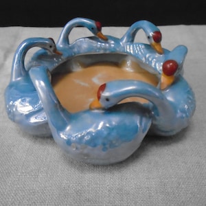 Vintage Blau Lusterware Schwan Keramikschale