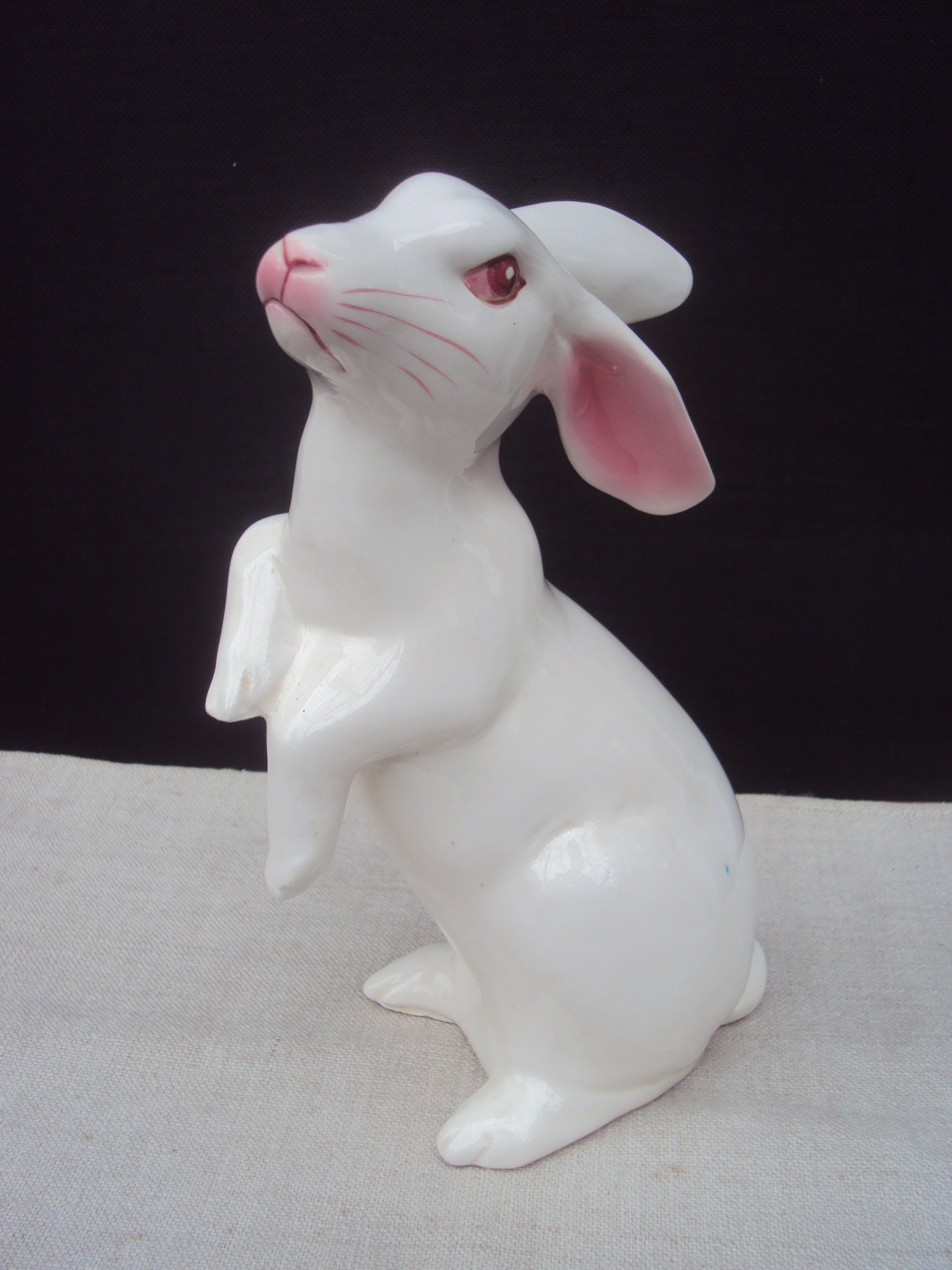 Set Of 2 Vintage Porcelain Ceramic Bunny Rabbits Big Eyes Standing, Pink  Ears