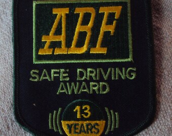 Vintage 70s   ABF  13 Years Safe Driving Award  Sew On Patch