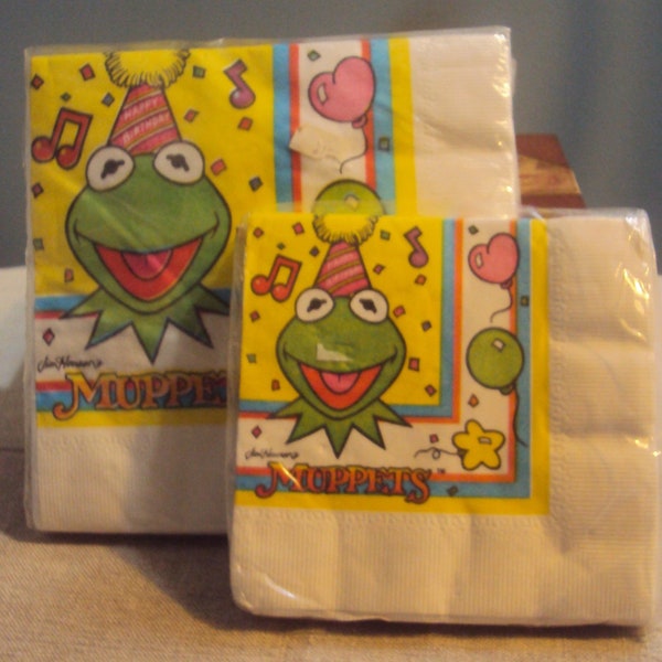 Vintage Kermit Frog Napkins C A Reed Inc. Kermit the Frog Happy Birthday Children's 2 Packs of Paper Party Napkins