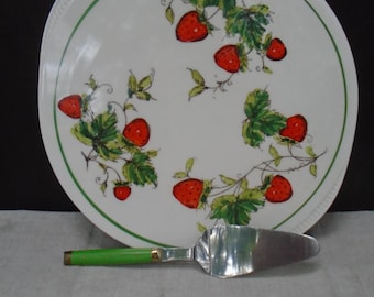 Vintage Ceramic Stafford Japan Strawberry Serving Dish with Spatula