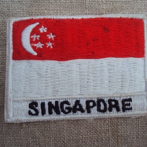 Vintage 1970s SINGAPORE Flag Red and White Moon and Stars Flag Patch
