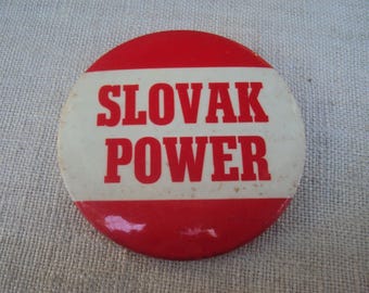 Großer 8,5 cm Vintage 50er Jahre Amusement Park Pin SLOVAK POWER rot-weißes Motto SLOGAN Badge Pin