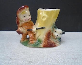 Vintage 50s Ceramic Young Davy Crocket Planter