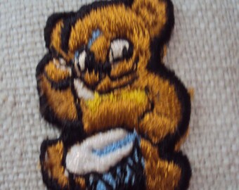 Tiny vintage 80s Baby Bear Figural Drum Playing Bear Sew On Patch