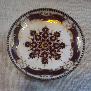 Vintage Austria Enamel Dish Mid Century Austrian Enamel Trinket Pin Nut Dish Email Studio Arta Handmade in Austria Floral Design brown Gold
