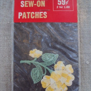 vintage 70s Groovy Flower Patch Yellow Rose Yellow Flower Figural Sew On Patch