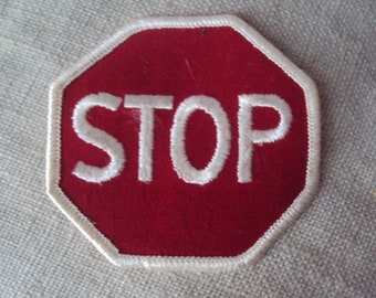 vintage 70s Comic  Sew ON Patch Stop  Motto Patch Stop Sign