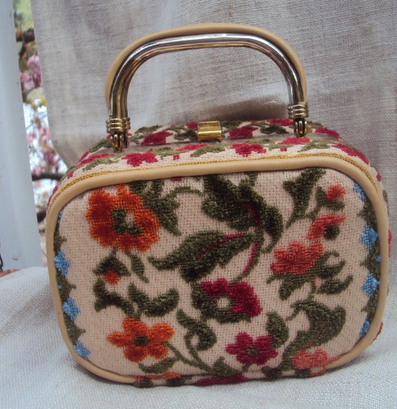 Vintage Tiny 1960s Textured Velvet Tapestry Flora