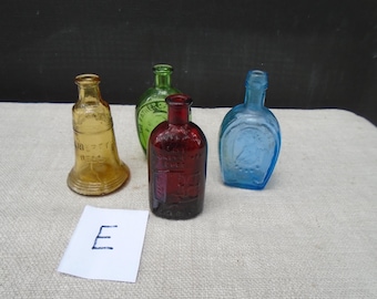 Vintage 60s Wheaton Glass Bottles: Red, Green, Blue, Yellow (3 1/4" Tall) Group E