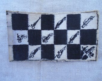 Vintage Checkered Flag Racing Cars Sew On Patch Large Car Lovers 3x5 Inch Patch