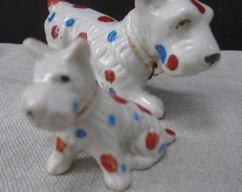 Vintage Ceramic Scottie Dog with Cute Little Puppy Set No Chain