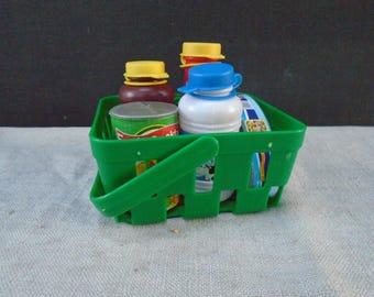 Vintage Plastic Pretend Play Toy Food in Shopping Basket 6 Pieces Miniature Groceries