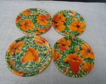 Artmor Vintage Fiberglass 4" Coasters Floral Pattern Set of 4