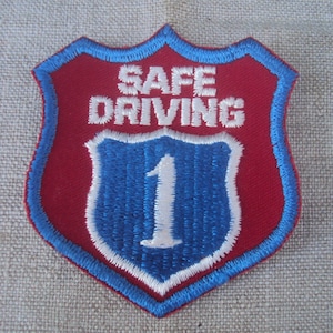 Vintage 70s 1 Year Safe Driving Shield Shaped Sew On Patch