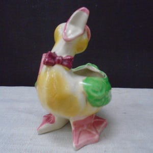 Vintage 1950s Ceramic Squawking Duck Planter Missing Umbrella