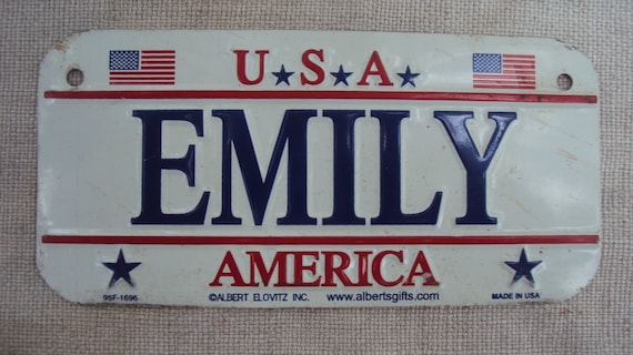 Vintage 70s 80s NAME Bike License Plate EMILY USA America