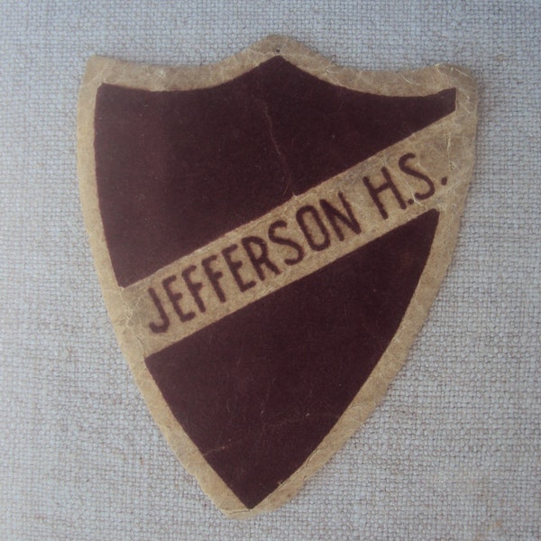 Distressed Vintage 1950s Jefferson High School Shield Felt Sew On Jacket Patch