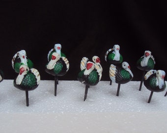 Vintage 1960s Hong Kong 12 Turkey Cup Cake Toppers  Party Picks Bakery Crafts Thanksgiving Day Decoration Diaramas Scenemaker Vignettes