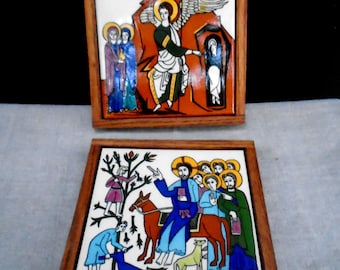 Vintage Ceramic Religious Tile Handcrafted in Jerusalem