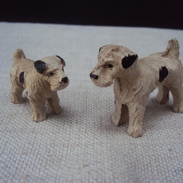 Vintage Carved Wood Dogs Miniature Tiny Dog Family Terrier Dog Lovers Gift