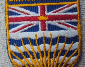 Vintage 1960s  British Columbia CANADA Shield Travel Patch with  Flag