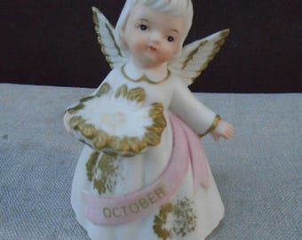 Vintage Ceramic Lefton October Birthday Angel Girl 1988 Number TWI06800 Taiwan