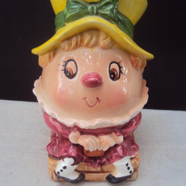 Vintage Lefton Ceramic Mrs. Humpty Dumpty Planter Cute Head Vase Desk Organizer Baby Room Decor Red Label Lefton