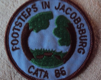 Vintage 1980s  Iron On Sew On Footsteps in Jacobsburg CATA 86  Patch  Forest Scene