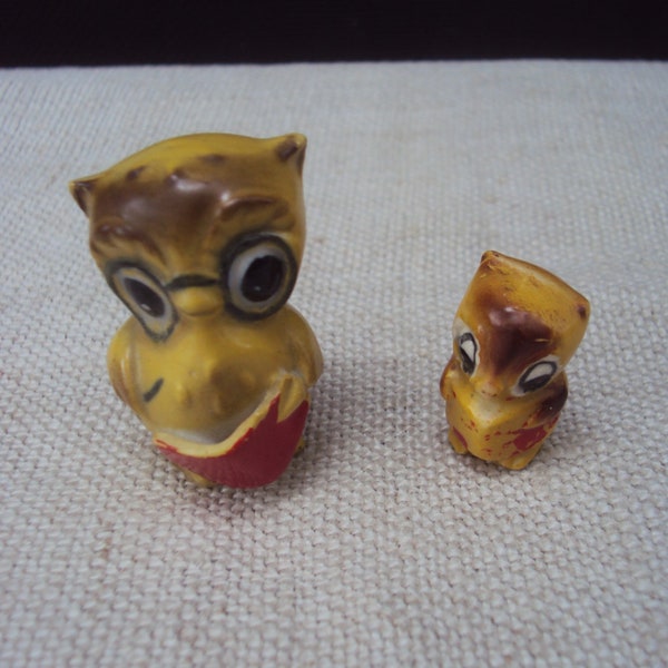 Adorable Vintage Pair of Miniature Ceramic Josef Originals Big Eyed Owl and a Baby Owl