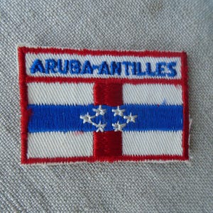 Vintage 1970s ARUBA-ANTILLES Flag Red White and Blue with Stars Patch