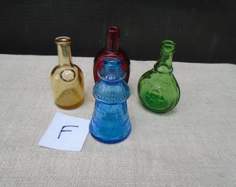 Vintage 60s Wheaton Glass Bottles: Red, Green, Blue, Yellow (3 1/4" Tall) Group F