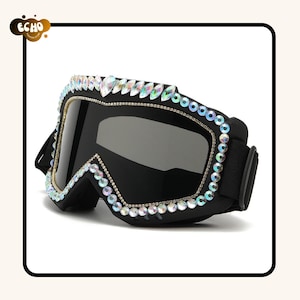 Burning Man Goggles Women, Oversized Diamond Music Festival Rave Goggles – Sparkly Snowboarding, Ski, Winter Sunglasses, Festival Glasses