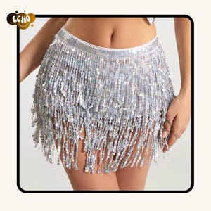 Sparkling Sequin Fringe Mini Skirt  | Festival & Party Glam