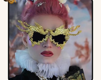 Gafas de sol punk coloridas: montura dorada única para mujer / Gafas urbanas atrevidas / Gafas de moda con estilo