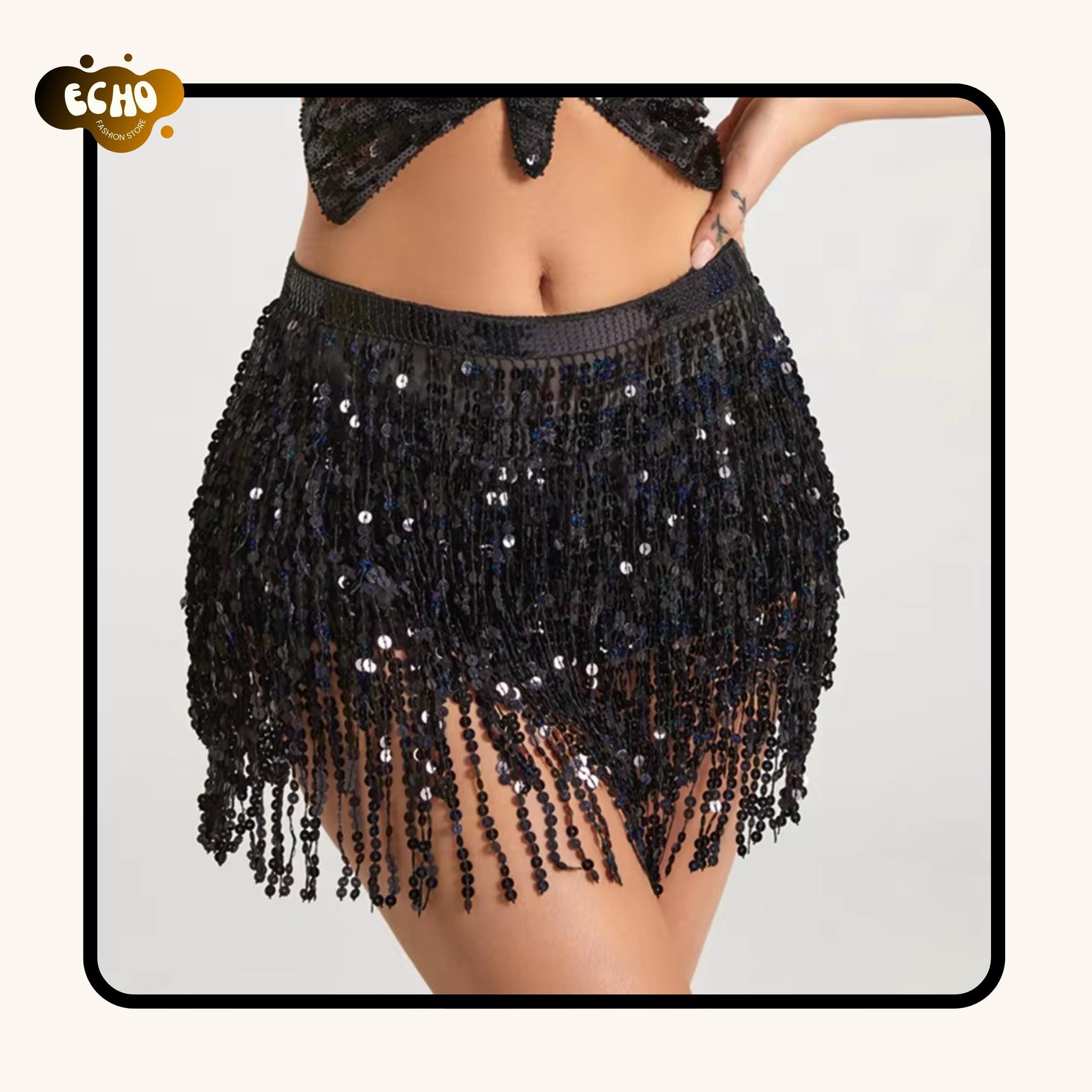 Black Fringe Mini Skirt