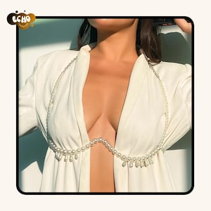Sujetador de cadena con perlas, elegante joya bohemia para festivales para mujer