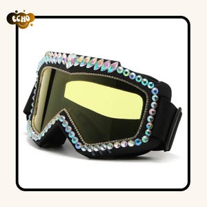 Burning Man Goggles Women, Oversized Diamond Music Festival Rave Goggles – Sparkly Snowboarding, Ski, Winter Sunglasses, Festival Glasses