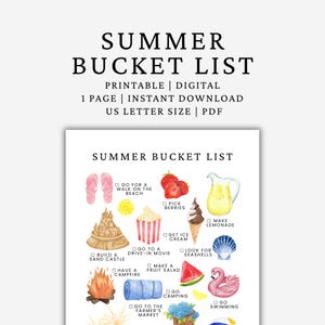 Sommer Bucket List, Sommeraktivitäten, Sommer-Checkliste, Sommerpause, lustige Ideen für Kinder, Sofort-Download, druckbare PDF-Datei